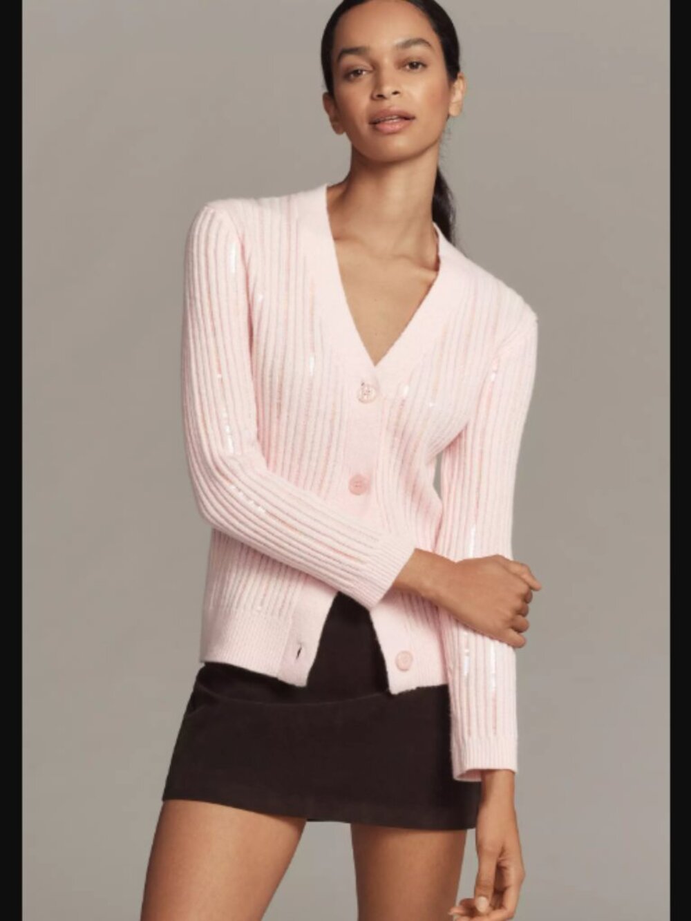 Endless Rose V-Neck Sequins Cardigan Sweater Soft Light Pink Sz S Retail $120.00